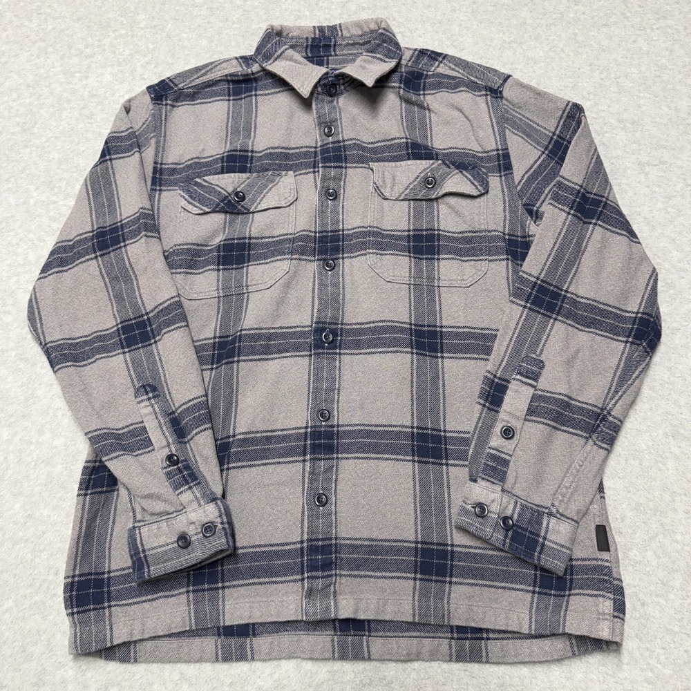Patagonia Fjord Flannel Shirt Mens M Gray Plaid Organic Cotton Long Sleeve
